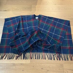 Pendleton 100% Wool Vintage Wrap Shawl Poncho - Blue Plaid - Like New - One Size